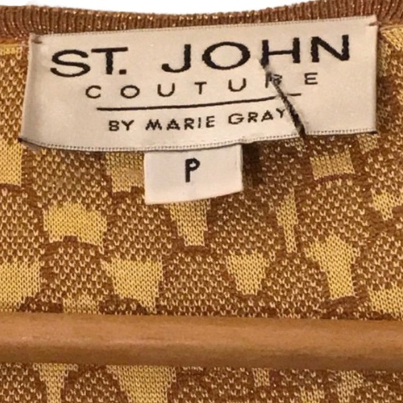 St. John Couture Gold Metallic V Neck Tunic With Wood Bead Fringe - Picture 5 of 6